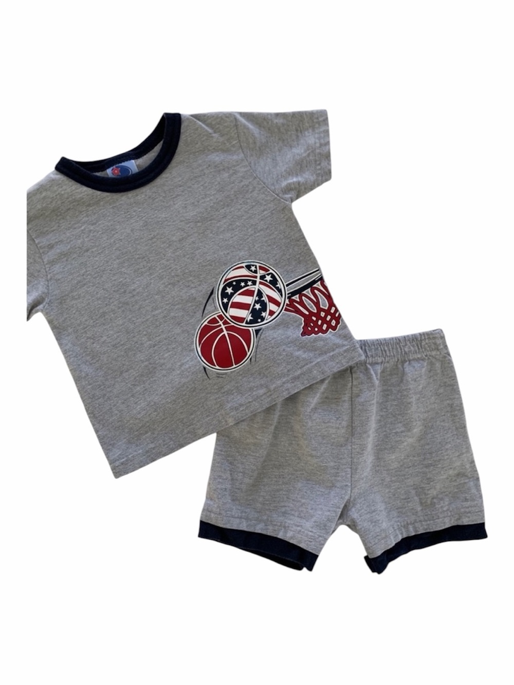 Vintage Kid Connection Shorts Set Boys Size 24M Gray Red Blue Shirt Basketball